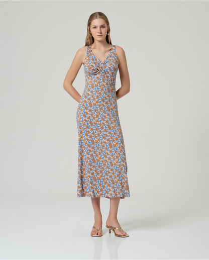 Printed Midi Dress with Draped Detail