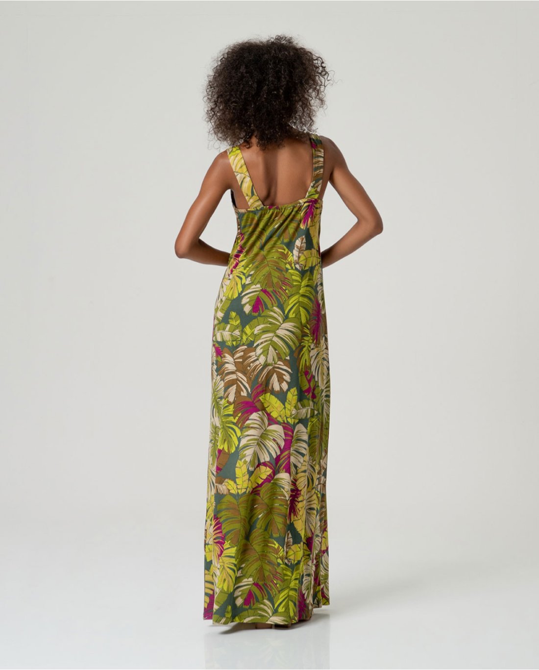 Green Tropical Print Lyocell Maxi Dress