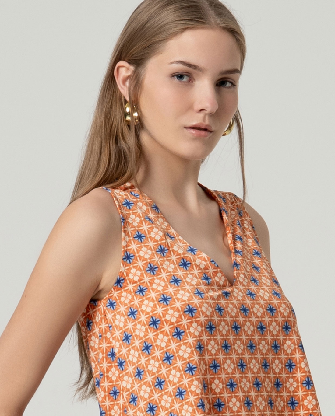 Printed Stretch Sleeveless Top