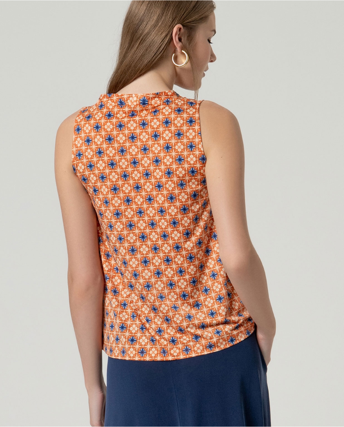 Printed Stretch Sleeveless Top