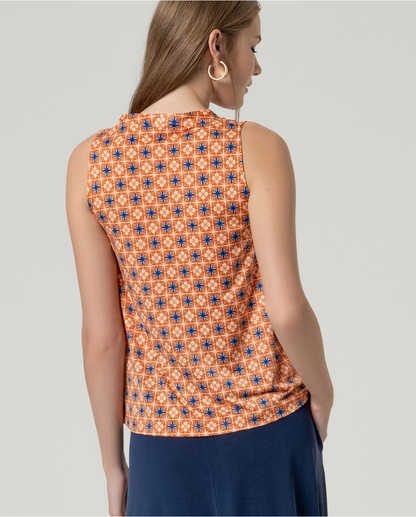 Printed Stretch Sleeveless Top