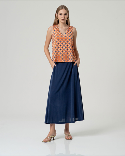 Printed Stretch Sleeveless Top