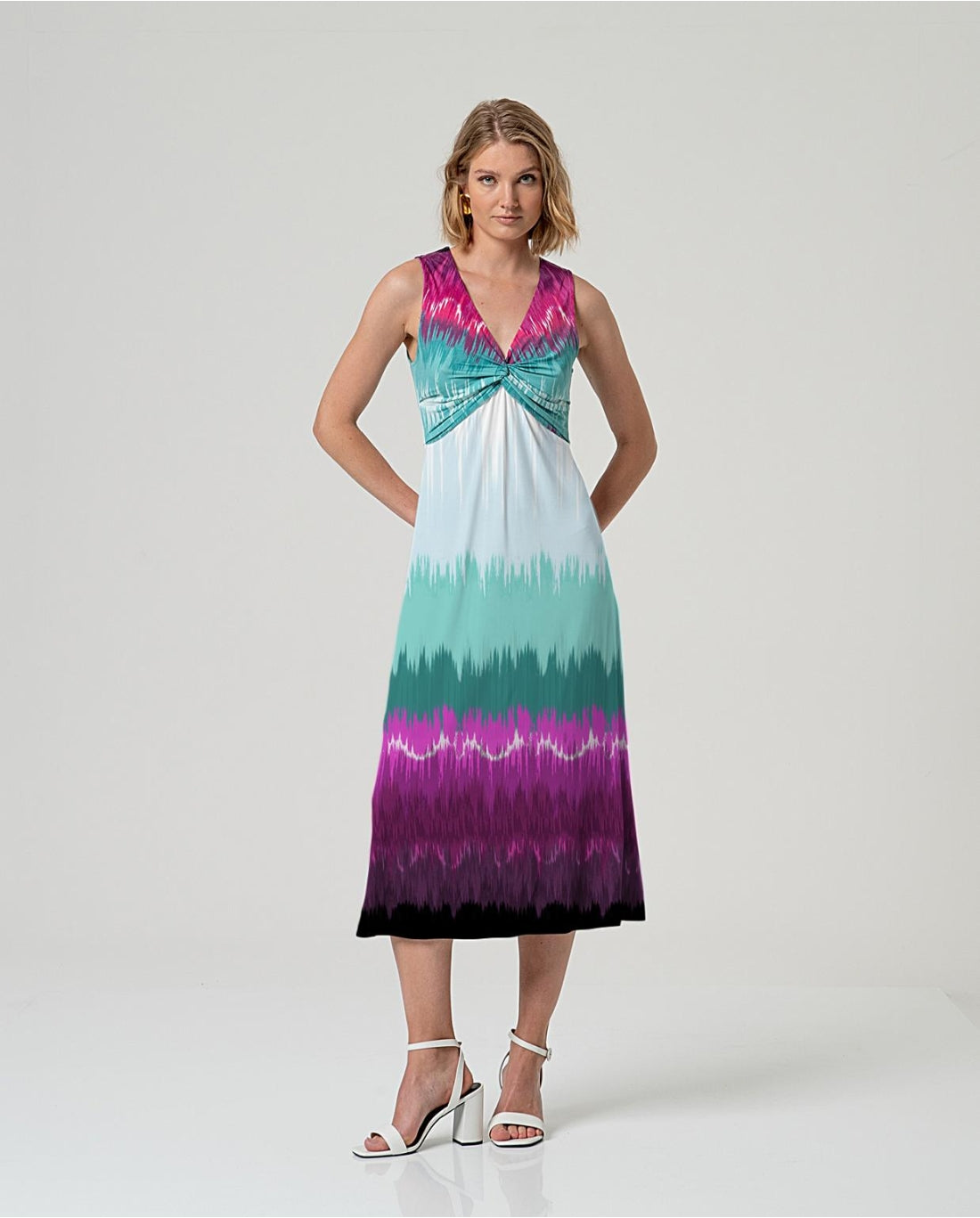 Sleeveless Ombre Midi Dress with Twist Front