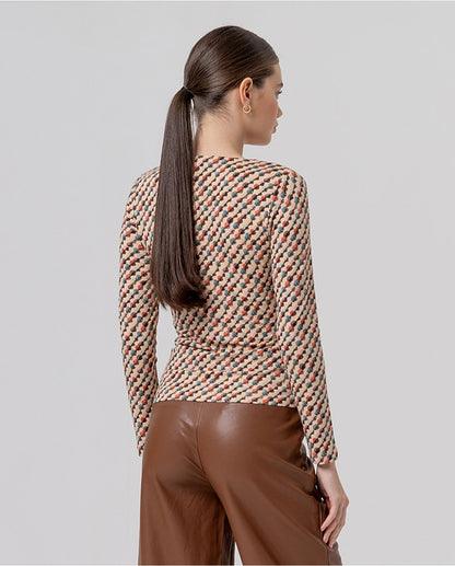 Printed Ruched V-Neck Top