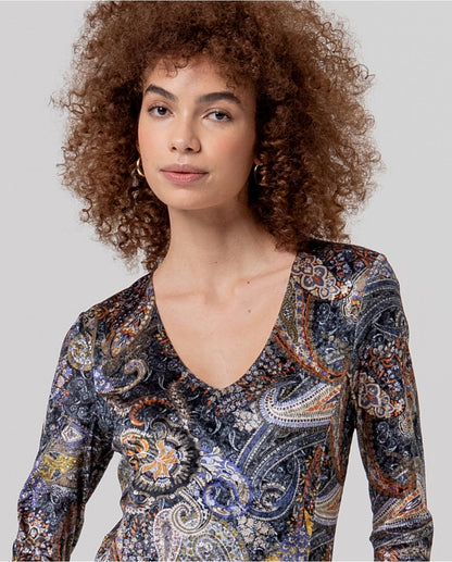 Paisley Print V-Neck Midi Dress