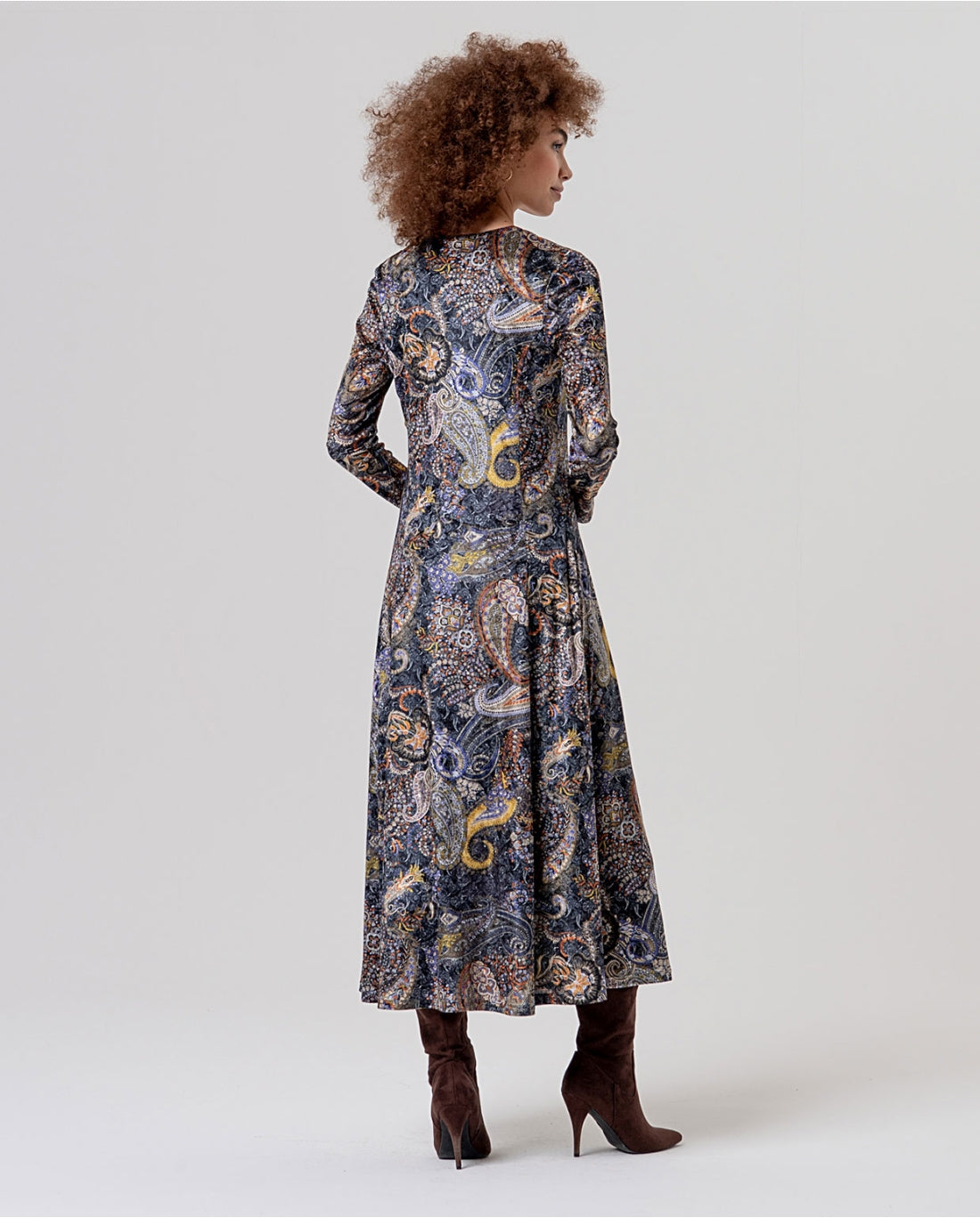 Paisley Print V-Neck Midi Dress