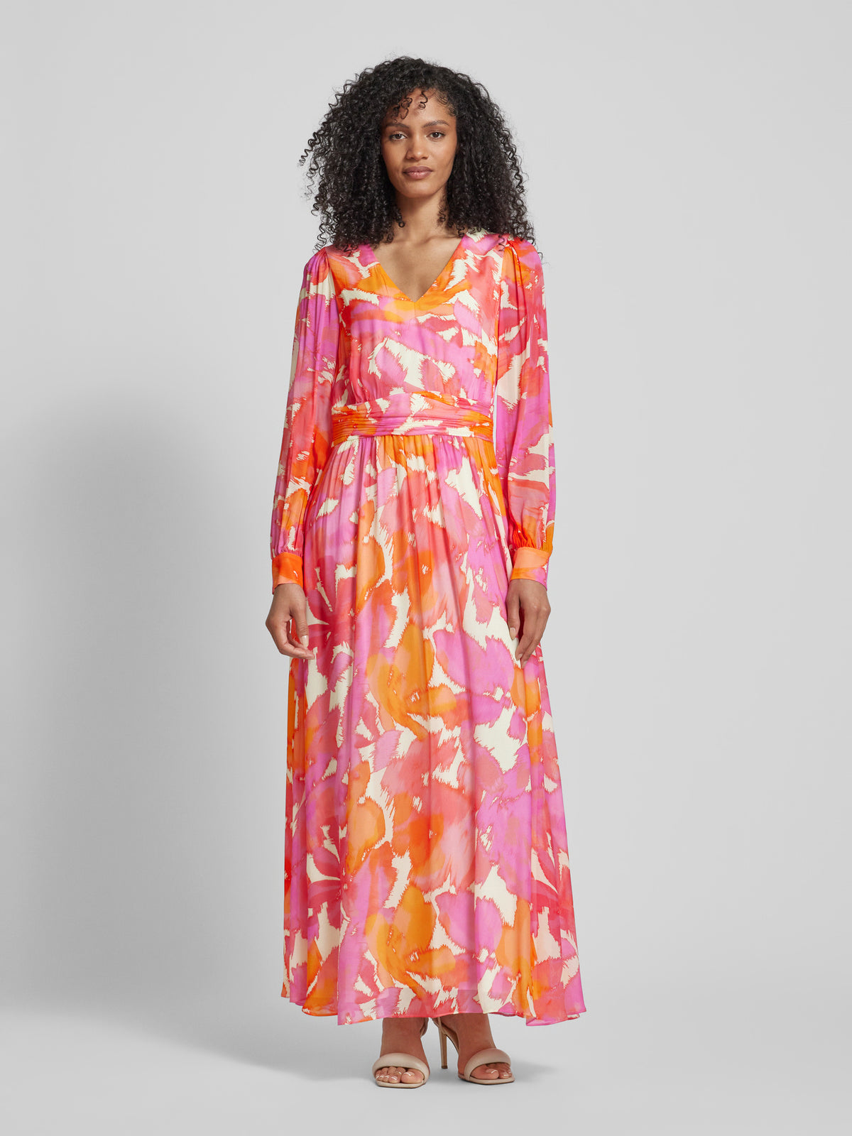 Abstract Print Maxi Dress with Tie Waist