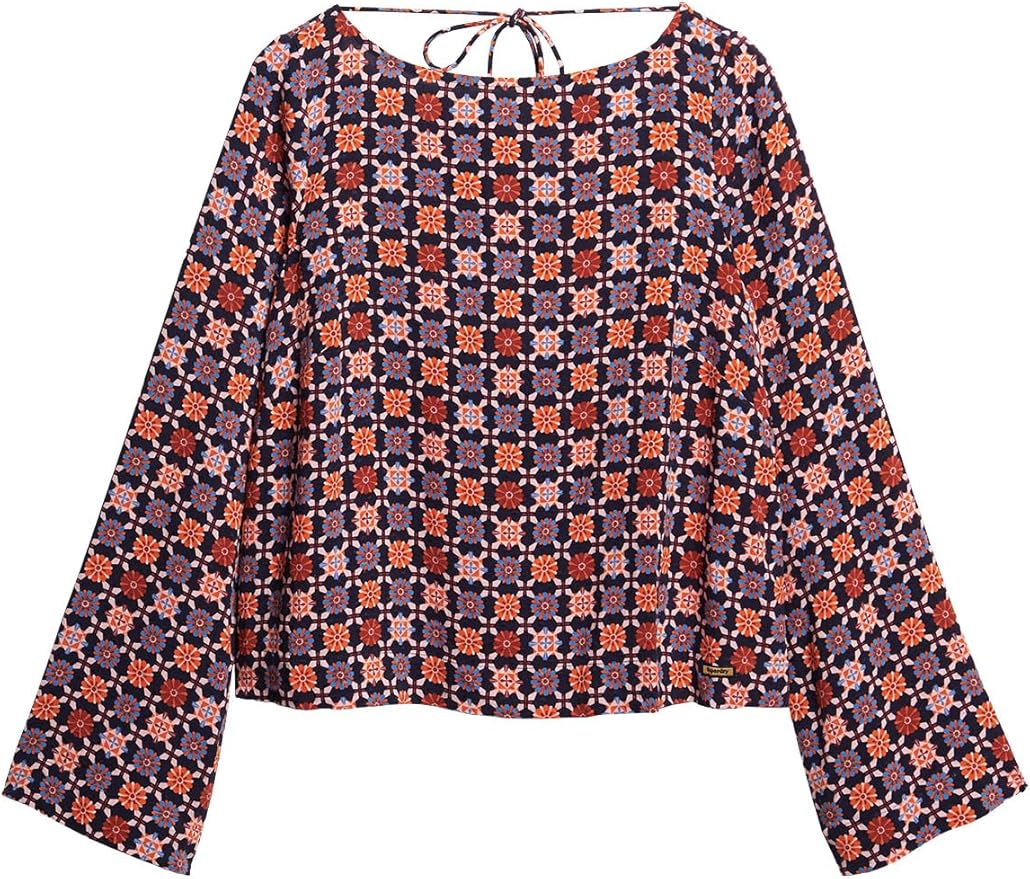Printed Woven Top with Flared Sleeves