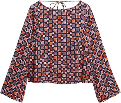 Printed Woven Top with Flared Sleeves