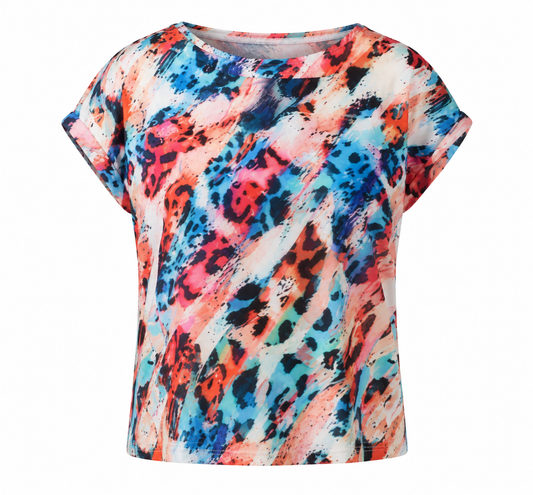 Abstract Print Top with Boat Neck