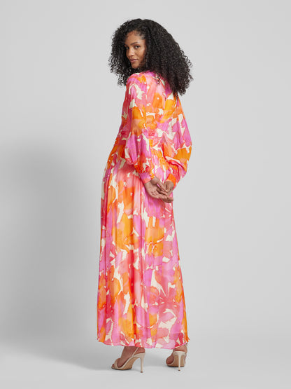 Abstract Print Maxi Dress with Tie Waist