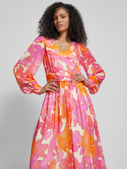 Abstract Print Maxi Dress with Tie Waist