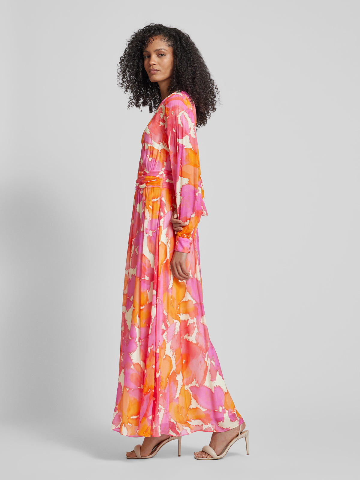 Abstract Print Maxi Dress with Tie Waist