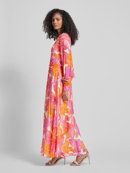 Abstract Print Maxi Dress with Tie Waist