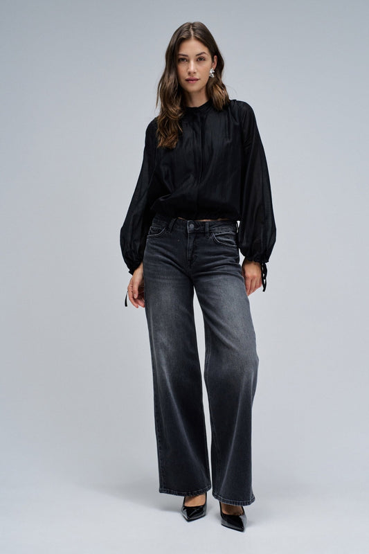 Low Rise Wide Leg Jeans, Black Wash