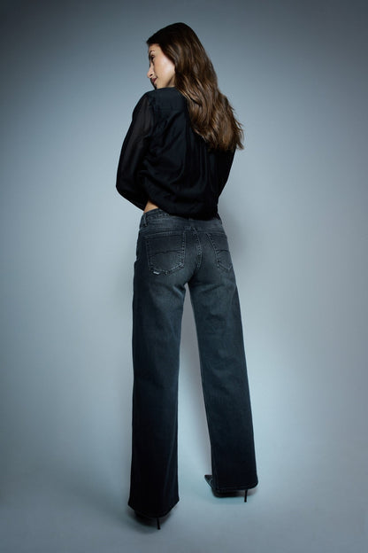 Low Rise Wide Leg Jeans, Black Wash