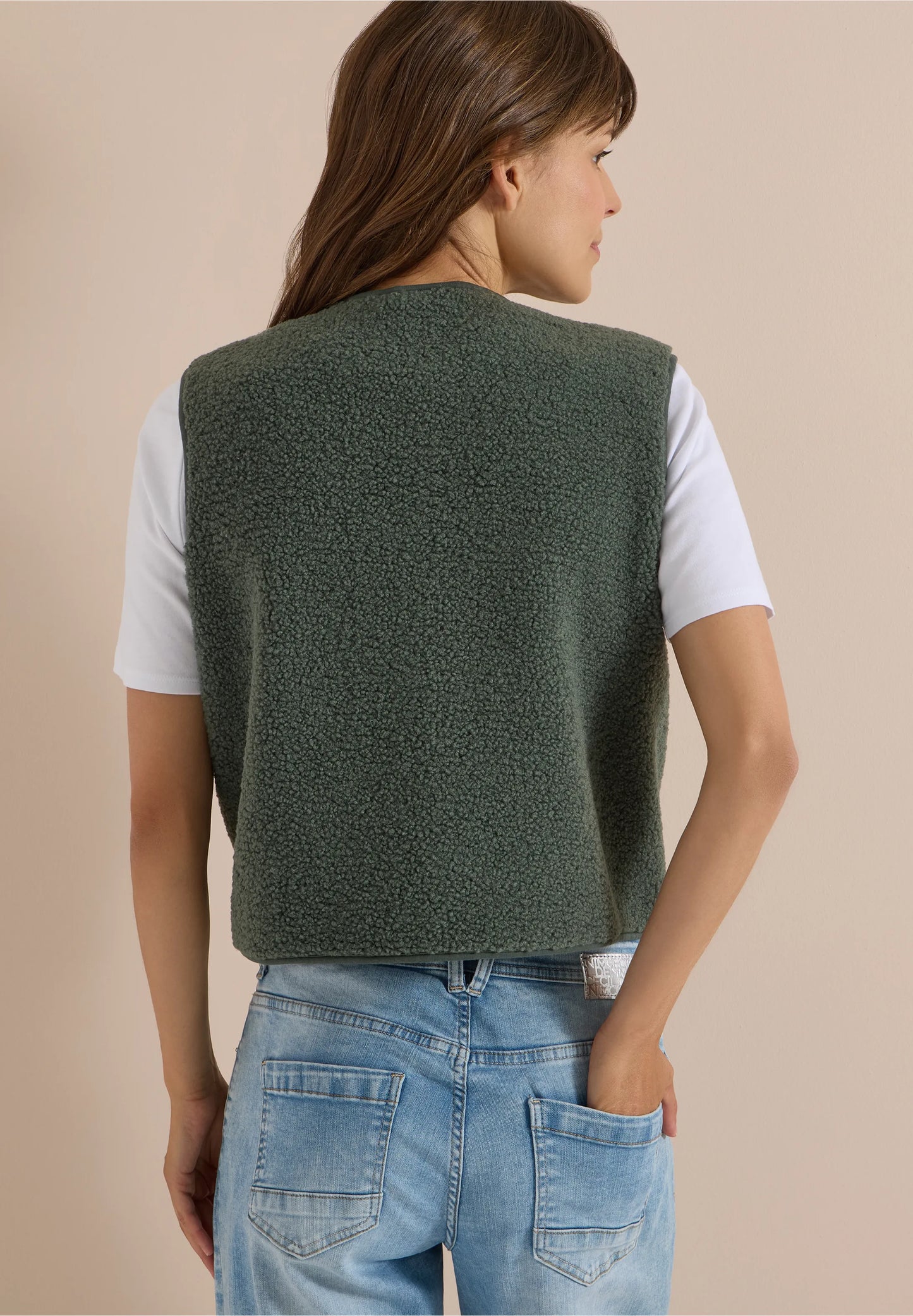 Teddy Fleece Button-Up Gilet, Khaki