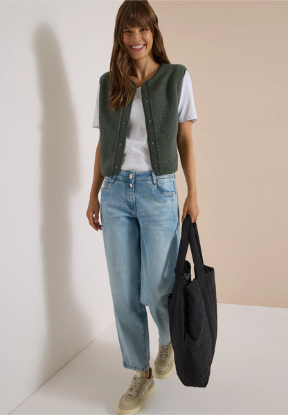 Teddy Fleece Button-Up Gilet, Khaki
