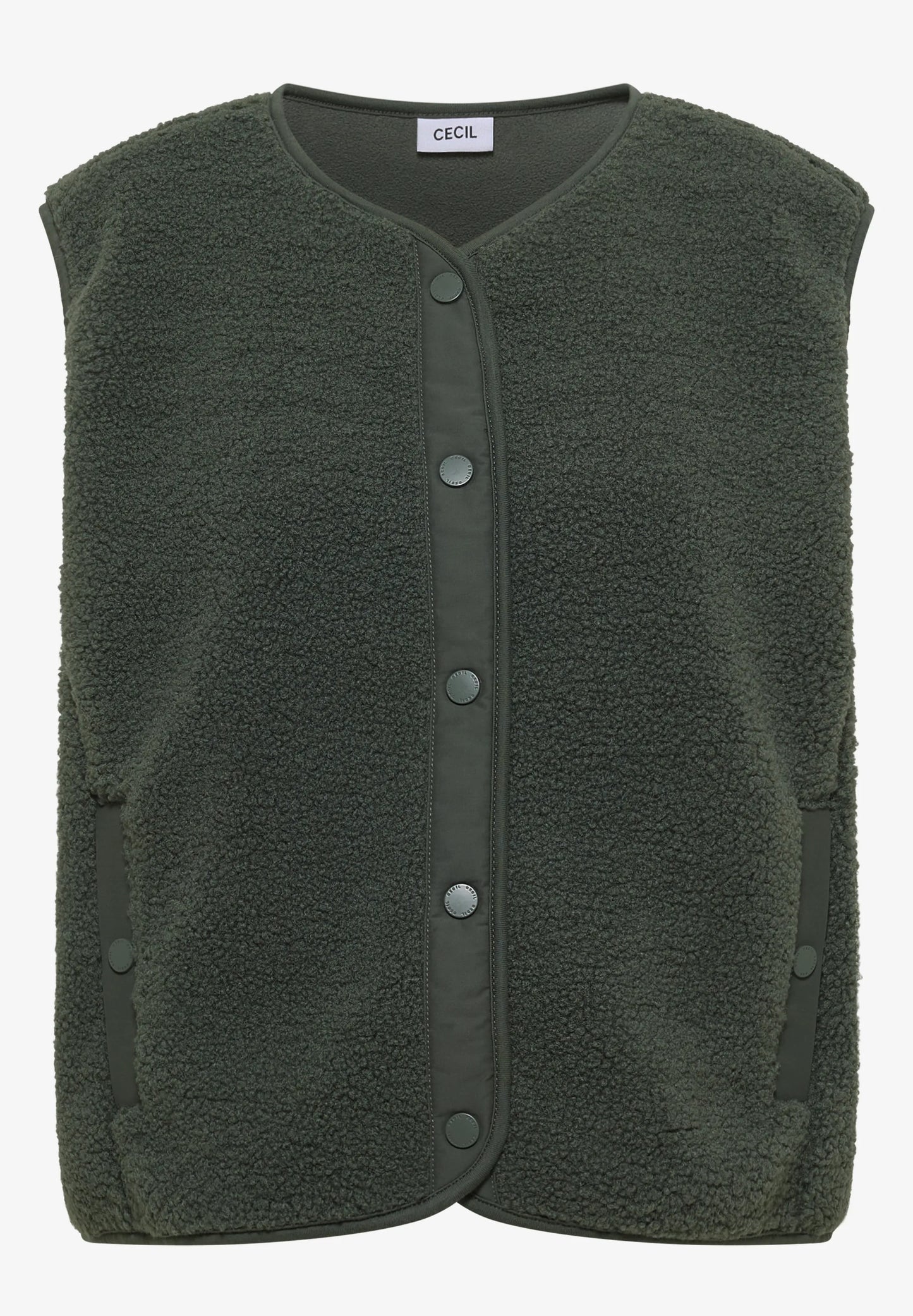 Teddy Fleece Button-Up Gilet, Khaki