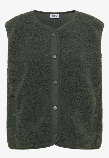 Teddy Fleece Button-Up Gilet, Khaki