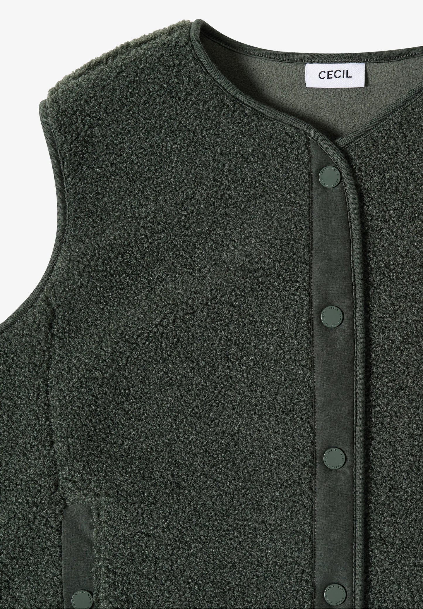 Teddy Fleece Button-Up Gilet, Khaki