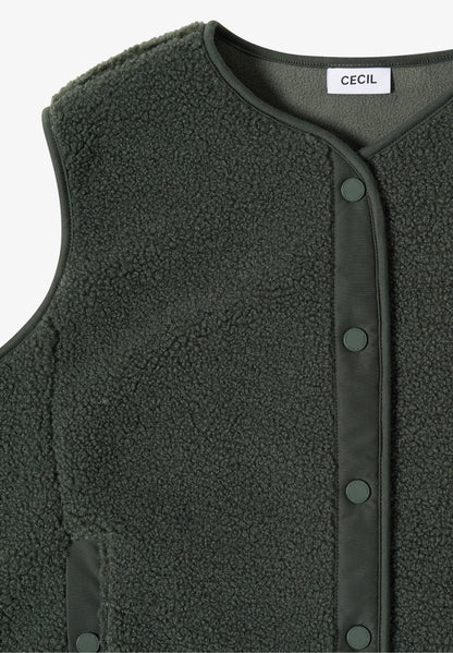Teddy Fleece Button-Up Gilet, Khaki