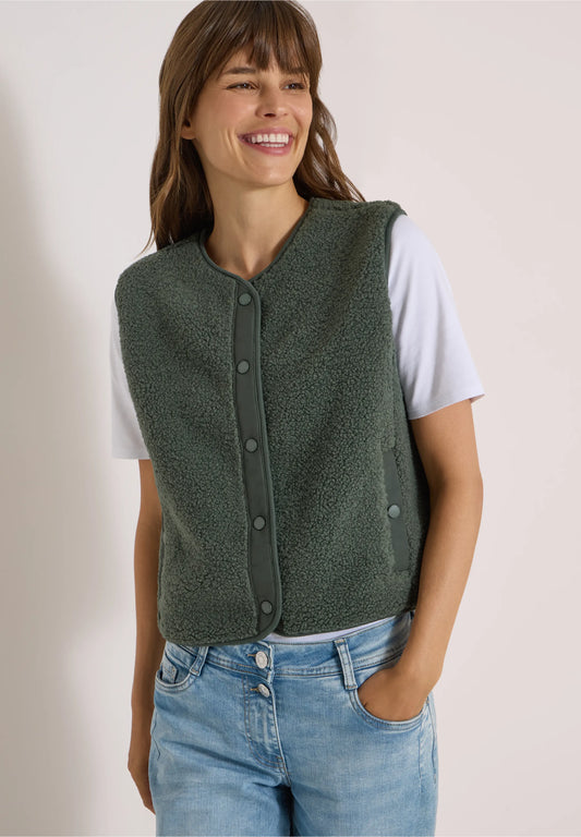 Teddy Fleece Button-Up Gilet, Khaki