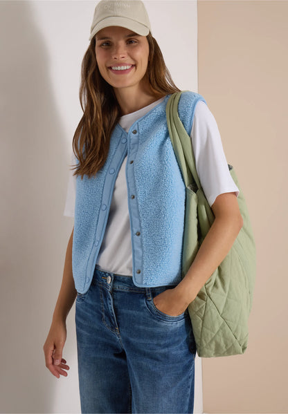 Teddy Fleece Button-Up Gilet, Light Blue