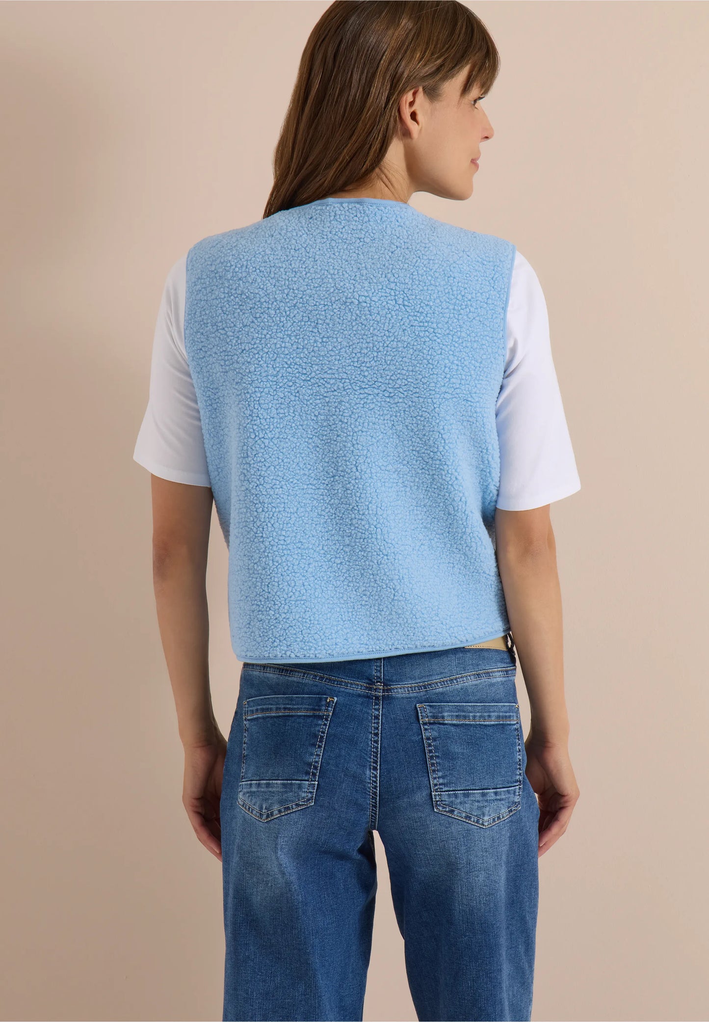 Teddy Fleece Button-Up Gilet, Light Blue