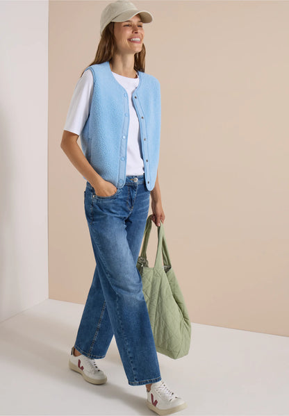 Teddy Fleece Button-Up Gilet, Light Blue