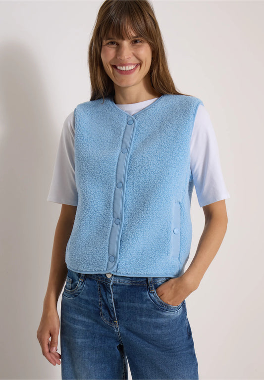 Teddy Fleece Button-Up Gilet, Light Blue