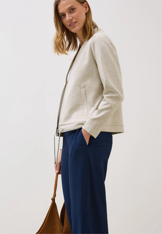Soft Bomber Jacket with Drawstring Hem, Light Beige Melange