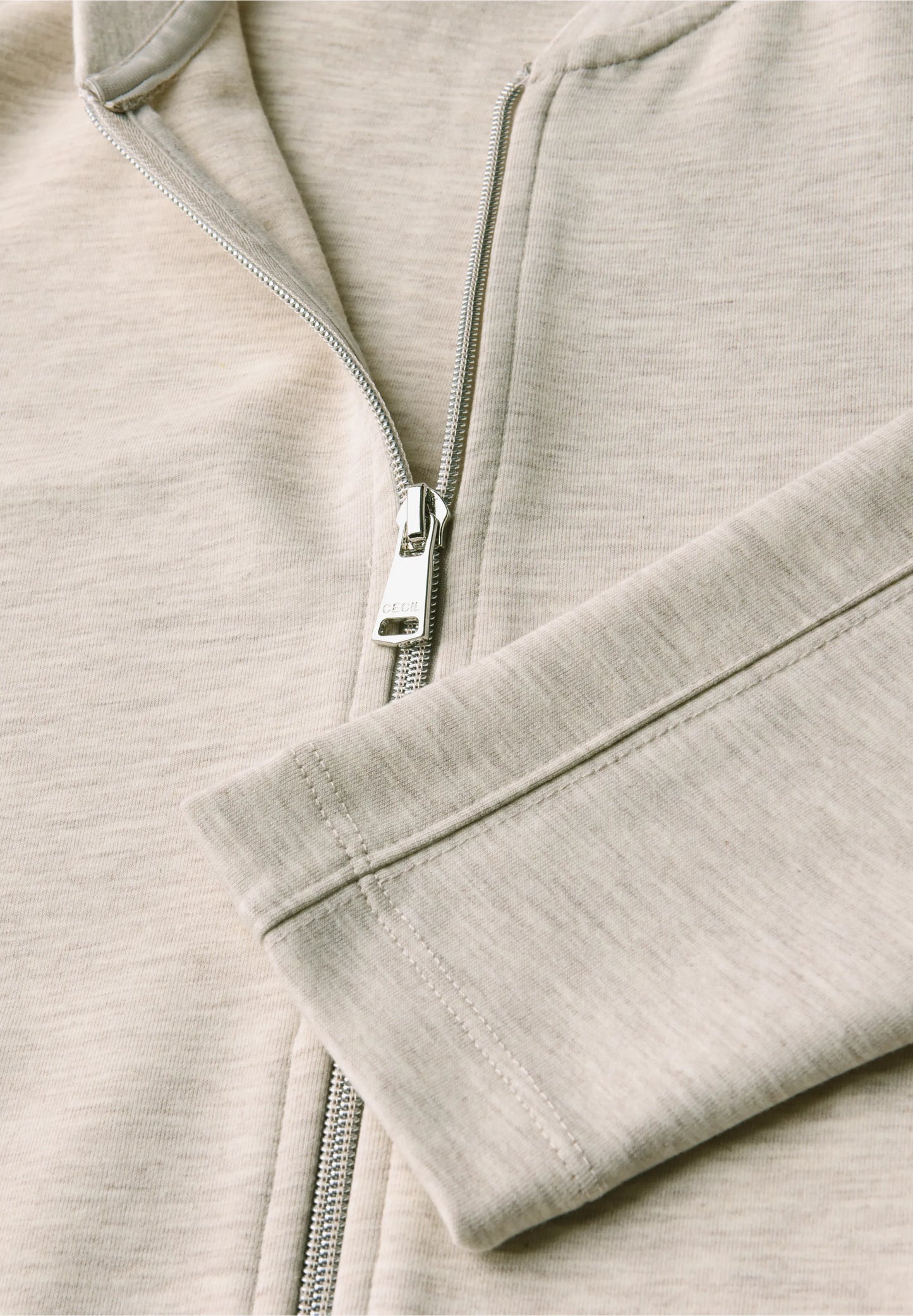 Soft Bomber Jacket with Drawstring Hem, Light Beige Melange