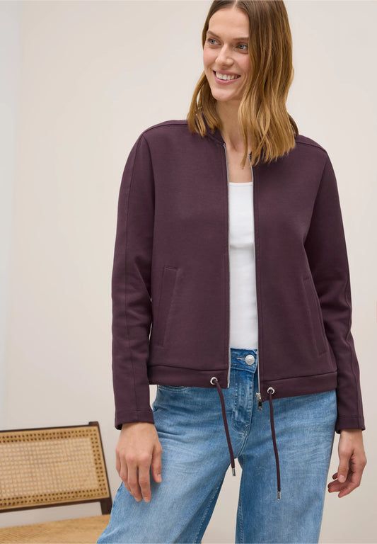 Soft Bomber Jacket with Drawstring Hem, Mulberry Red