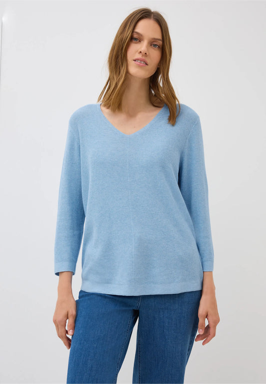 Textured V-Neck Knit Sweater, Whisper Blue Melange