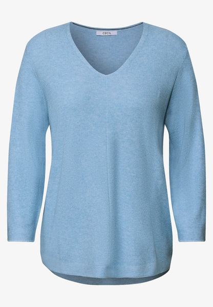 Textured V-Neck Knit Sweater, Whisper Blue Melange