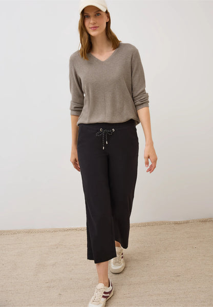 Textured V-Neck Knit Sweater, Toffee Cream Melange