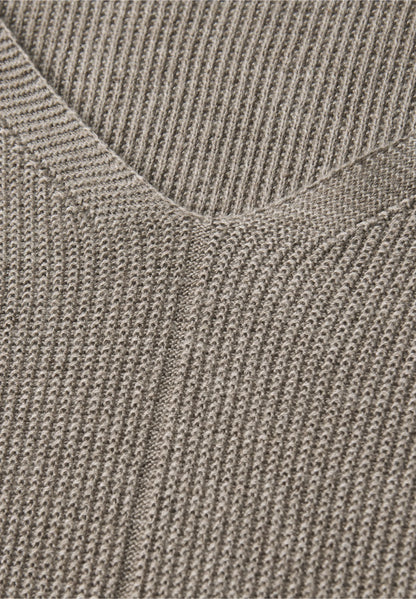 Textured V-Neck Knit Sweater, Toffee Cream Melange