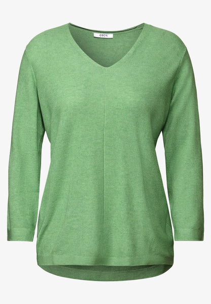 Textured V-Neck Knit Sweater,  Fennel Green Melange