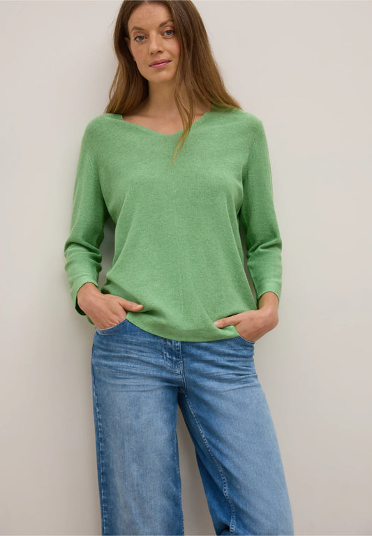 Textured V-Neck Knit Sweater,  Fennel Green Melange