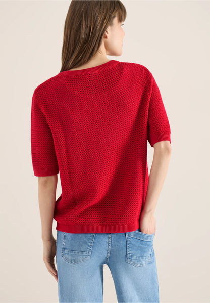 Textured Knit Short Sleeve Top, Red
