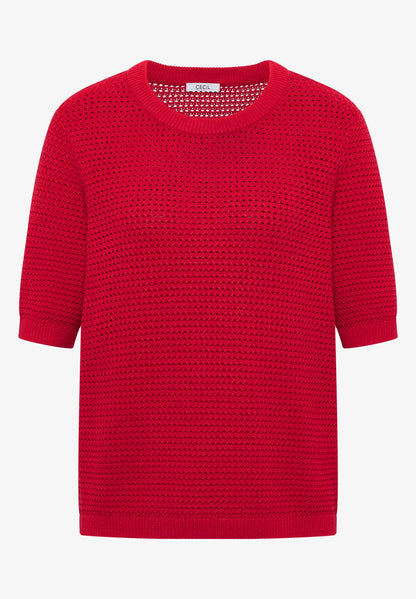 Textured Knit Short Sleeve Top, Red
