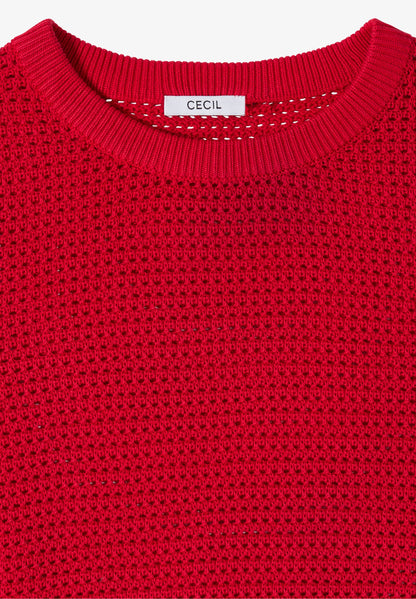 Textured Knit Short Sleeve Top, Red