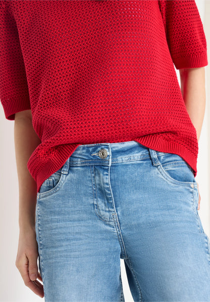 Textured Knit Short Sleeve Top, Red