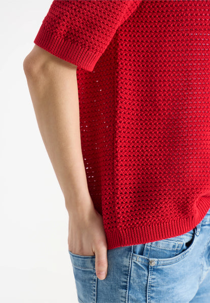 Textured Knit Short Sleeve Top, Red