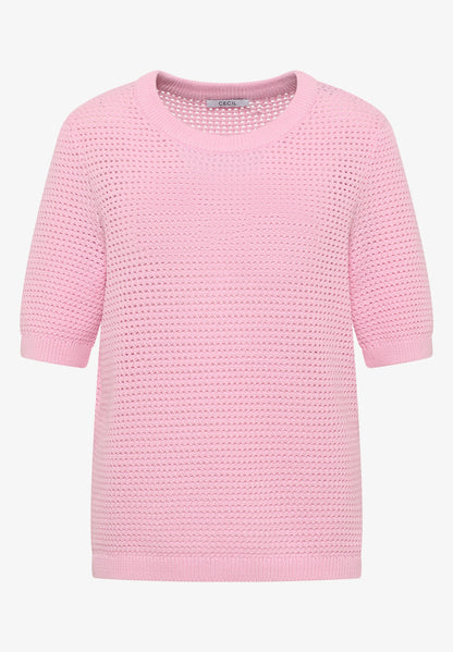 Textured Knit Short Sleeve Top, Pink