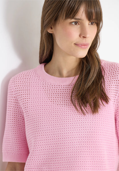 Textured Knit Short Sleeve Top, Pink