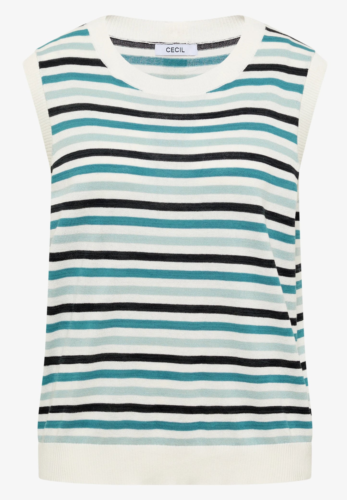 Striped Sleeveless Knit Top with Button Back