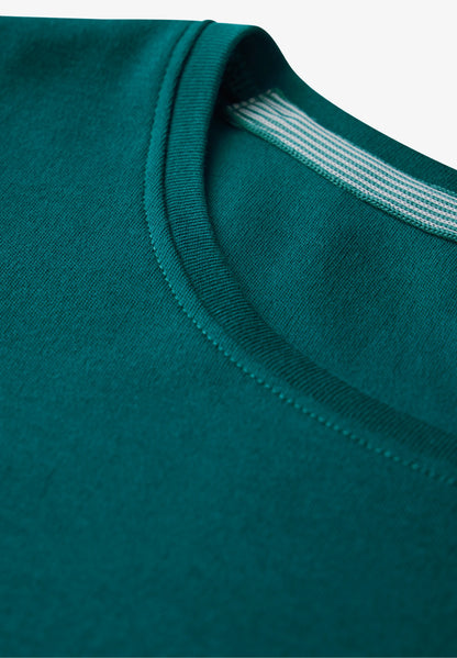 Basic 3/4 Sleeve Top with Round Neck, Petrol Green