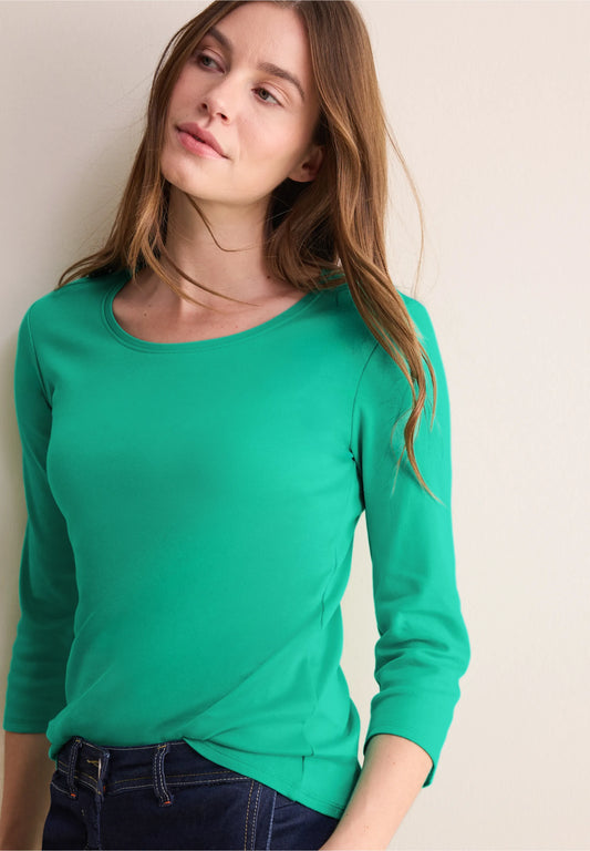 Basic 3/4 Sleeve Top with Round Neck, Aventurine Green